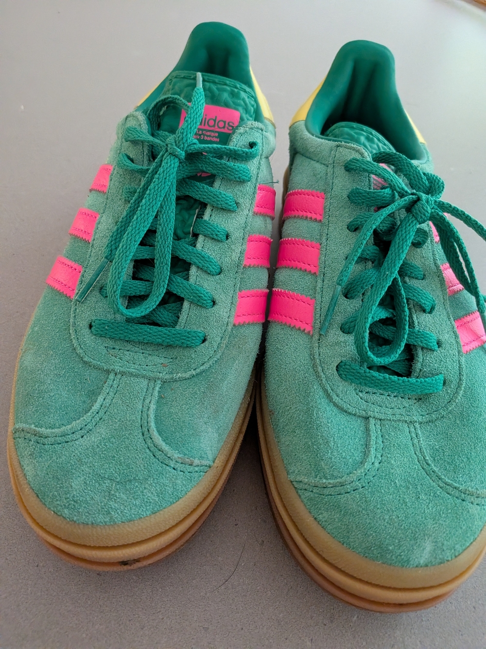 adidas Women’s Teal Suede Sneakers with Hot Pink Stripes Gazelle